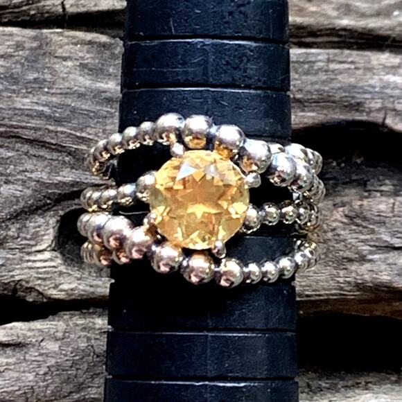 Michael Dawkings Ring Sterling Silver Caviar Bead w/ Yellow Sapp. Center Size 9 - Picture 6 of 8